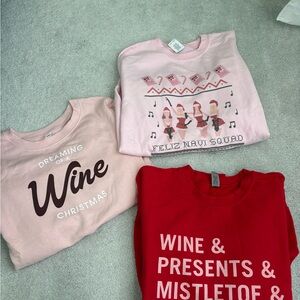 Women’s Holiday Sweatshirt - Pink 'Dreaming of a Wine Christmas'